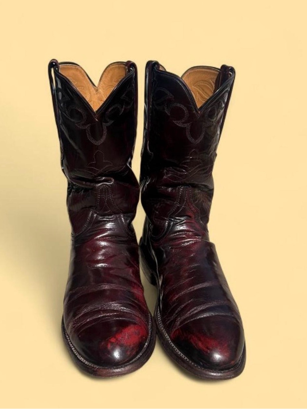 Lucchese Classics Handmade Men’s Black Cherry Leather Western Cowboy Boots - 8D